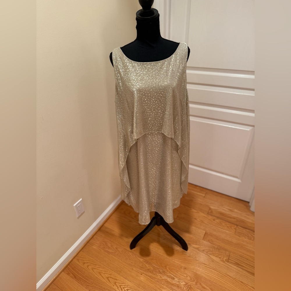 SLNY Gold Sparkle High-Low Dress